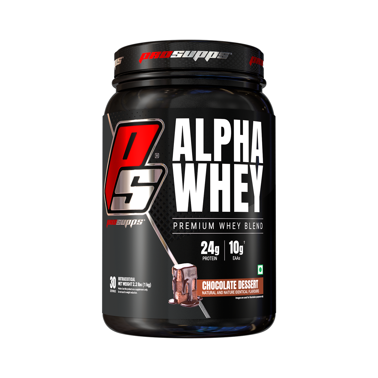 Iron asylum official importer of prosupps alpha whey 1kg chocolate dessert front view