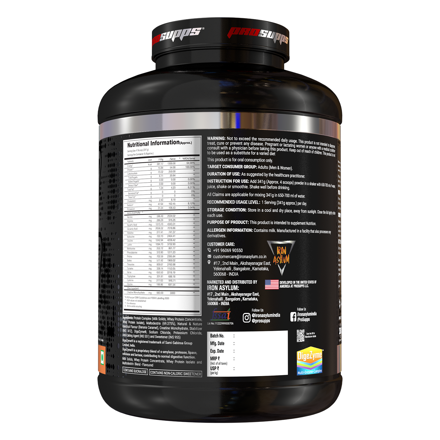 Iron asylum official importer of prosupps incredibulk back side view of product