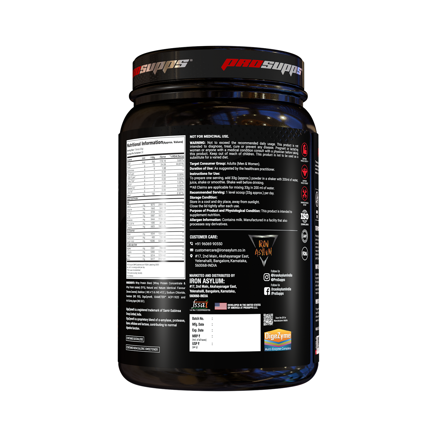 Iron asylum official importer of prosupps alpha whey 1kg back view image